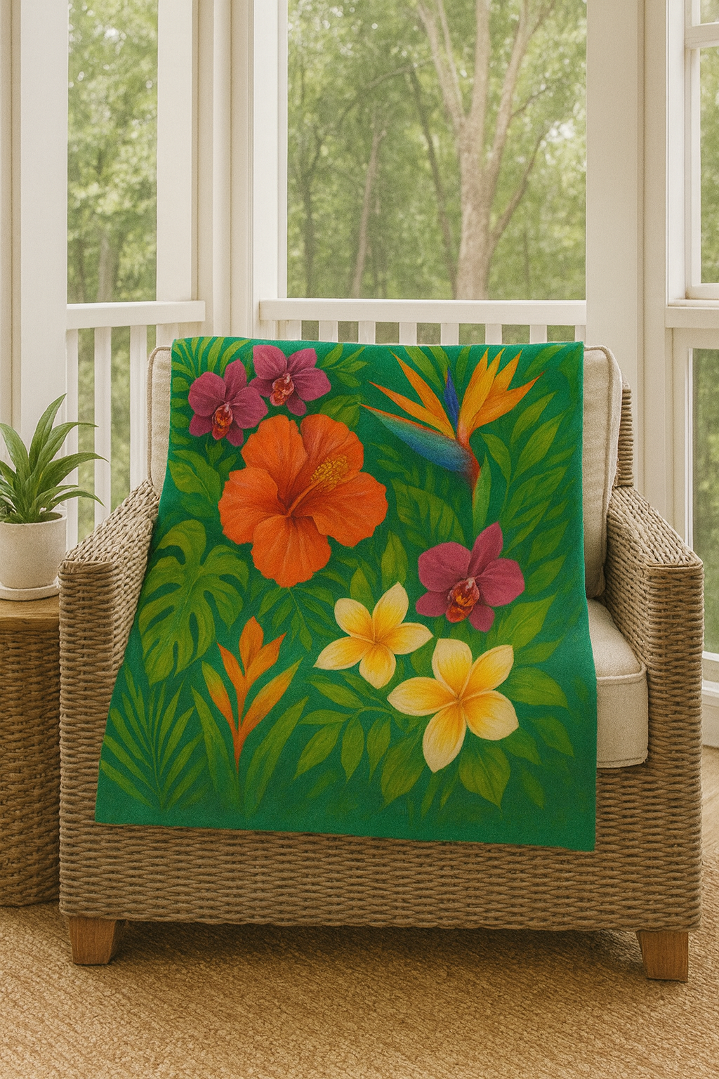 Aloha Garden Fleece Sherpa Blanket