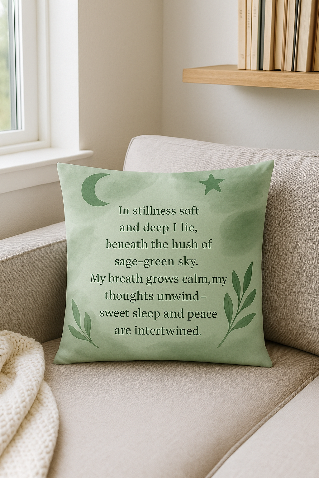 Hushed Sage-Green Sky Woven Pillow