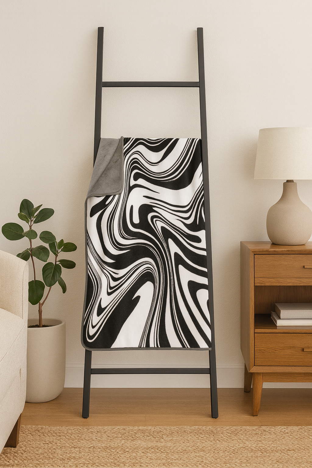 Monochrome Swirl Pixel Fleece Blankets